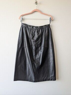 La Vouge Black Genuine Leather A Line Midi Skirt Size 12 Made In Korea